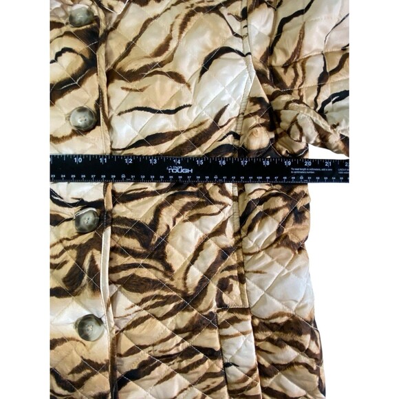 Chico's Womens Quilted Jacket Coat Pockets Gold Tiger Print Size 1 (M/8) - Picture 6 of 11